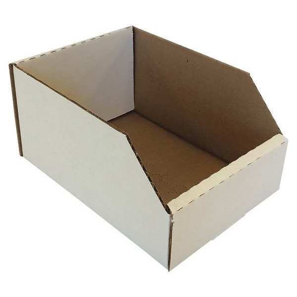 Corrugated Shelf Bin, White, Cardboard, 9 in L x 6 in W x 4 1/2 in H