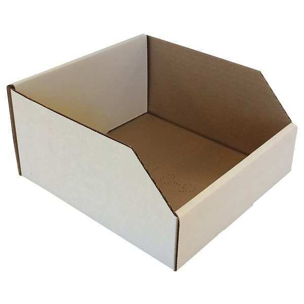 Corrugated Shelf Bin, White, Cardboard, 9 in L x 8 in W x 4 1/2 in H