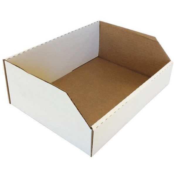 Corrugated Shelf Bin, White, Cardboard, 9 in L x 12 in W x 4 1/2 in H