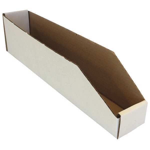 Corrugated Shelf Bin, White, Cardboard, 18 in L x 3 in W x 4 1/2 in H