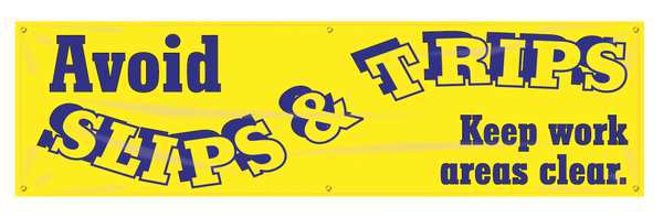 Banner, Avoid Slips & Trips, 28 x 96 In.