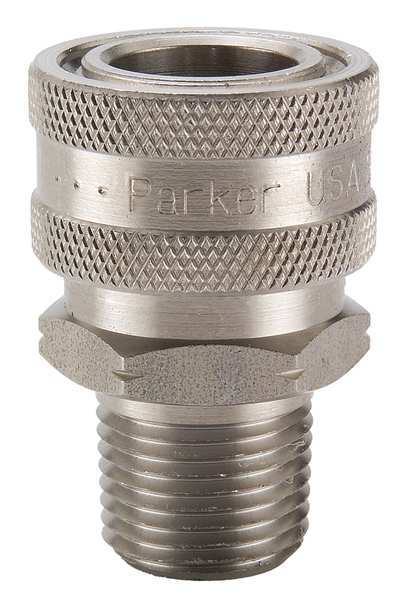 Hydraulic Quick Connect Hose Coupling, 303 Stainless Steel Body, Ball Lock, 3/8