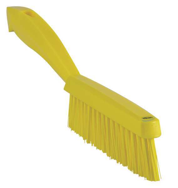 13/16 in W Scrub Brush, Stiff, 11 51/64 in L Handle, 5 51/64 in L Brush, Yellow, Plastic