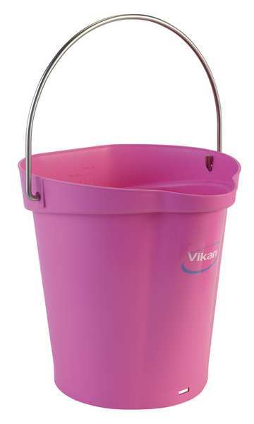 Round Hygienic Bucket, 9 19/32 in Dia, Pink, polypropylene