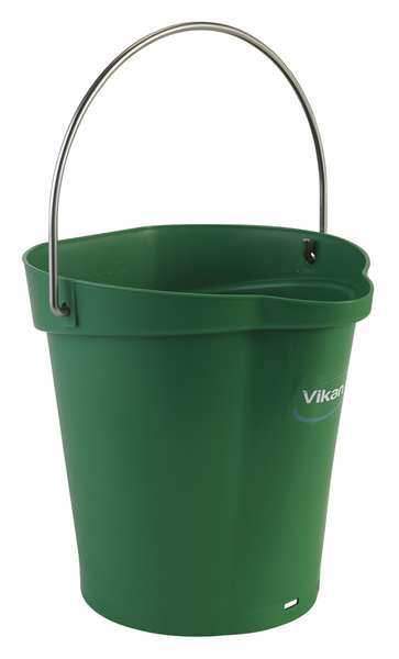 Round Hygienic Bucket, 9 19/32 in Dia, Green, polypropylene