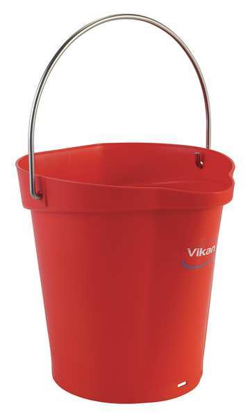 Round Hygienic Bucket, 9 19/32 in Dia, Red, polypropylene