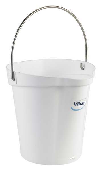 Round Hygienic Bucket, 9 19/32 in Dia, White, polypropylene