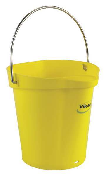 Round Hygienic Bucket, 9 19/32 in Dia, Yellow, polypropylene