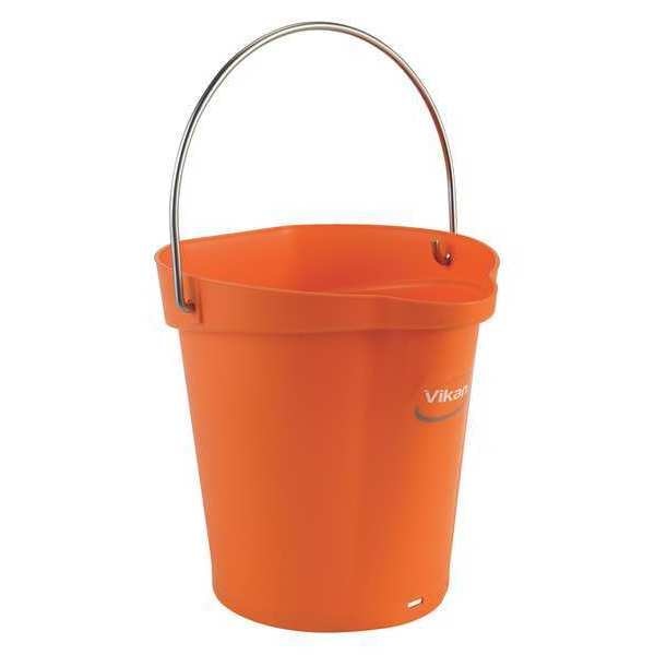 Round Hygienic Bucket, 9 19/32 in Dia, Orange, polypropylene