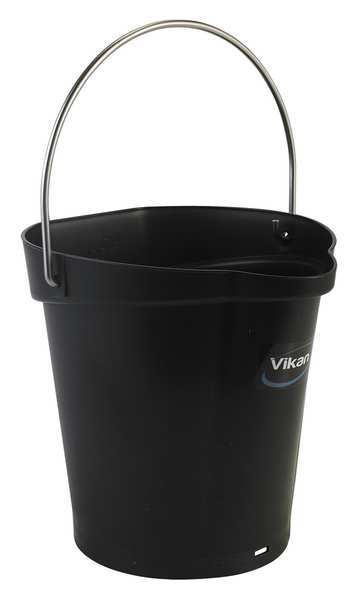 Round Hygienic Bucket, 9 19/32 in Dia, Black, polypropylene
