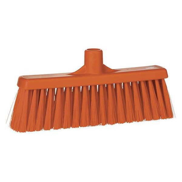 12 in Sweep Face Broom Head, Stiff, Synthetic, Orange