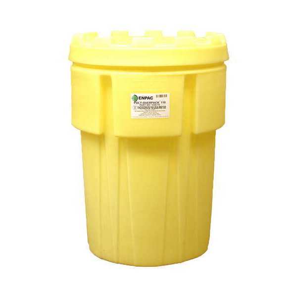 Open Head Salvage Drum, Polyethylene, 103 gal, Unlined, Yellow