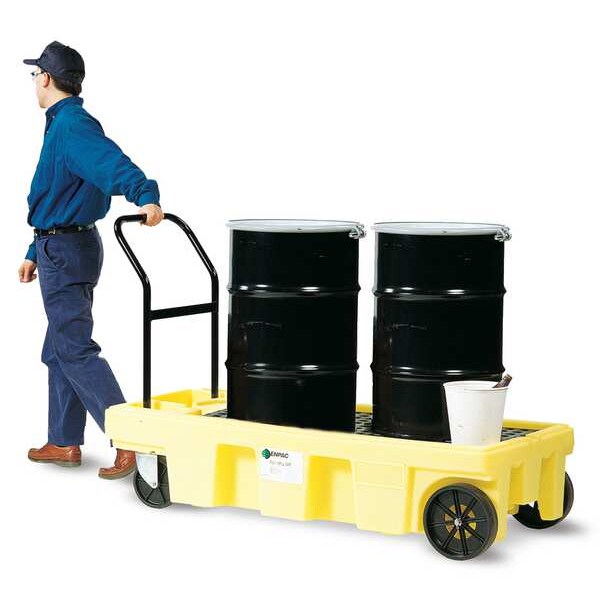 Drum Spill Platform Cart, 57 gal Spill Capacity, 500 lb., Polyethylene