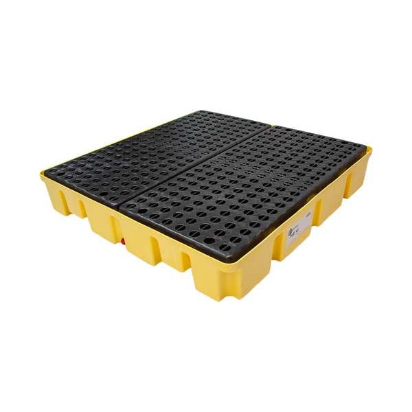 Drum Spill Containment Pallet, 66 gal Spill Capacity, 4 Drum, 6000 lb., High Density Polyethylene