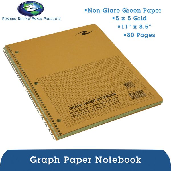 Wire Notebook, 11x8.5 80 Sht Green-tint Ppr, 5x5 graph