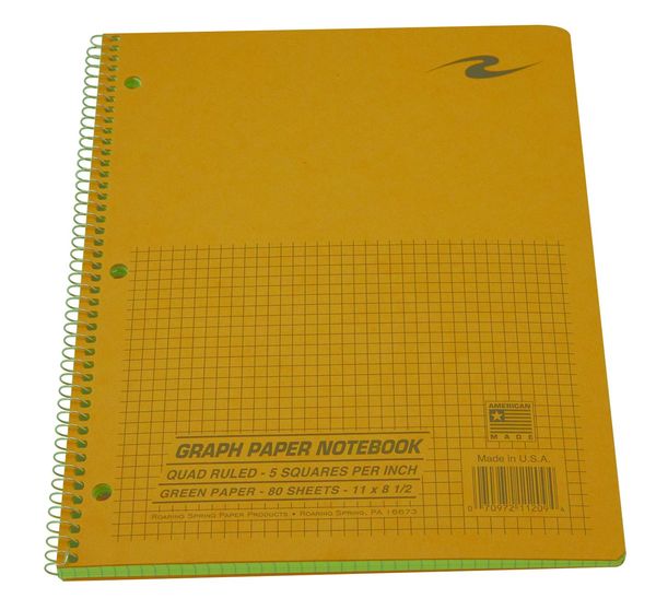 Wire Notebook, 11x8.5 80 Sht Green-tint Ppr, 5x5 graph