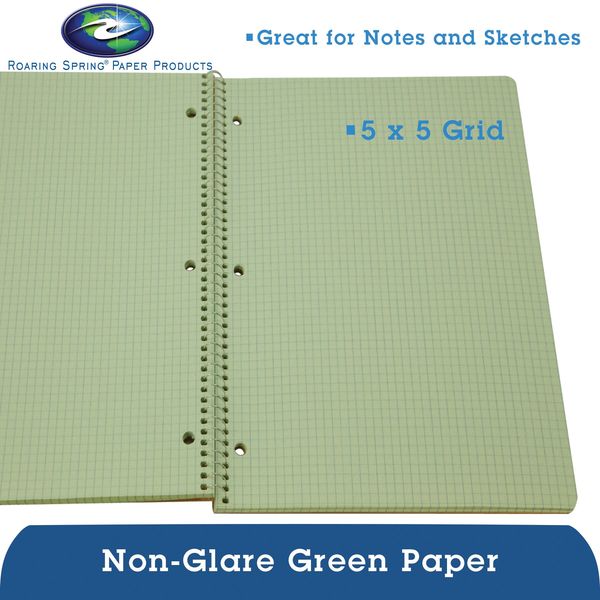 Wire Notebook, 11x8.5 80 Sht Green-tint Ppr, 5x5 graph