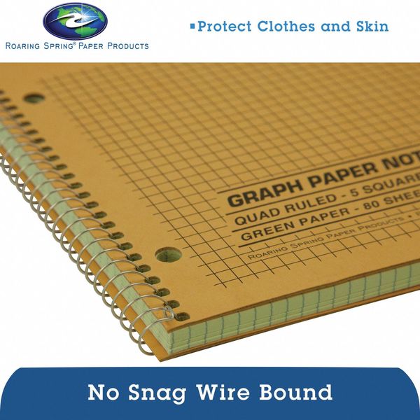 Wire Notebook, 11x8.5 80 Sht Green-tint Ppr, 5x5 graph