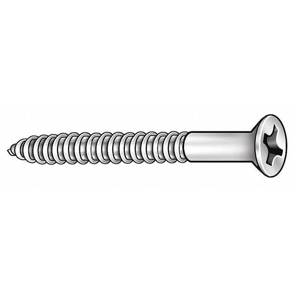 Wood Screw, #12, 3/4 in, Zinc Plated Steel Flat Head Phillips Drive, 100 PK