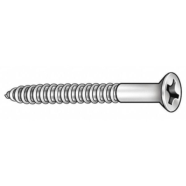 Wood Screw, #10, 5/8 in, Zinc Plated Steel Flat Head Phillips Drive, 100 PK