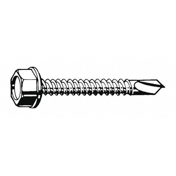 Self-Drilling Screw, #6 x 3/4 in, Zinc Plated Steel Hex Head Hex Drive, 200 PK