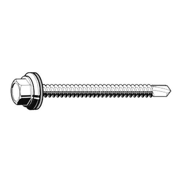 Self-Drilling Screw, #8 x 1-1/2 in, Zinc Plated Steel Hex Head Hex Drive, 100 PK