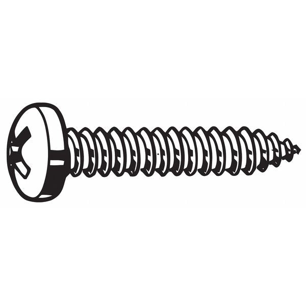 Sheet Metal Screw, #14 x 3/4 in, Zinc Plated Steel Pan Head Phillips Drive, 100 PK
