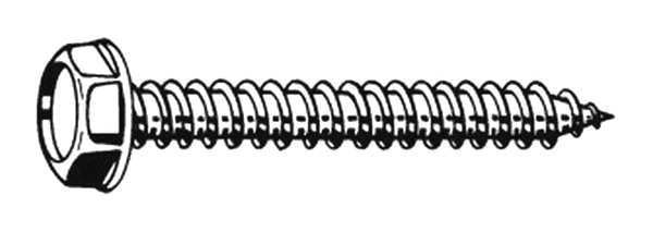 Sheet Metal Screw, #12 x 2 in, Zinc Plated Steel Hex Head Slotted Drive, 100 PK