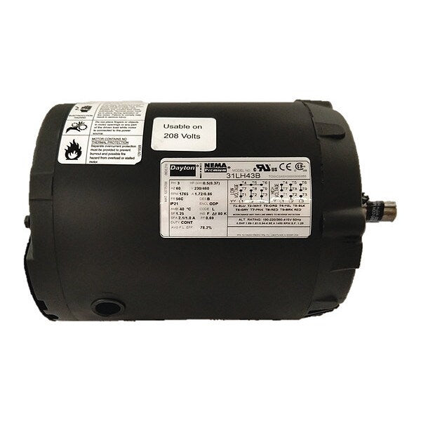 3-Phase General Purpose Motor, 1/2 HP, 56C Frame, 230/460V AC Voltage, 1,765 Nameplate RPM