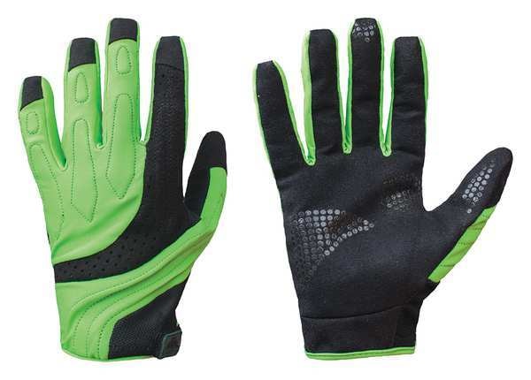 Hi-Vis Mechanics Gloves, S, Black/Green, Double Layer, Spandex/Synthetic Suede