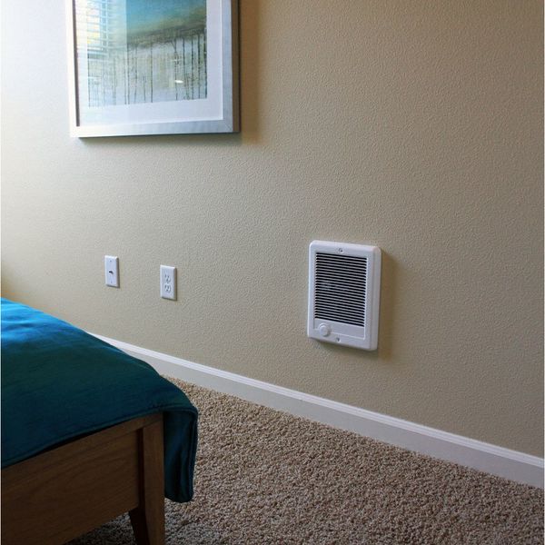 Electric Wall Mount Heater, 12 in H Grille, Recessed, 1000W, 120V AC, White