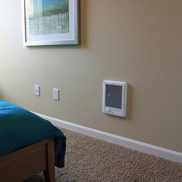 Electric Wall Mount Heater, 12 in H Grille, Recessed, 1000W, 120V AC, White