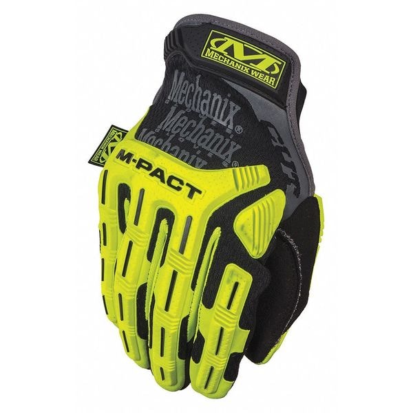 Hi-Vis Cut Resistant Impact Gloves, A5 Cut Level, Uncoated, M, 1 PR