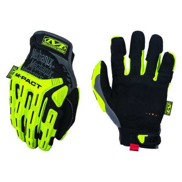 Hi-Vis Cut Resistant Impact Gloves, A5 Cut Level, Uncoated, 2XL, 1 PR