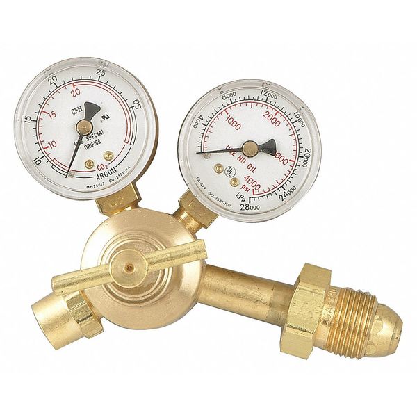 Flow Gauge Regulator, Single Stage, CGA-580, 0 to 50 psi, Use With: Argon, Carbon Dioxide