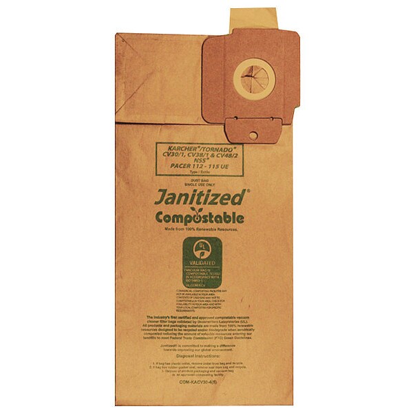Compostable Filter Bag, Karcher CV30, PK5, 4-Ply, Vacuum Filter