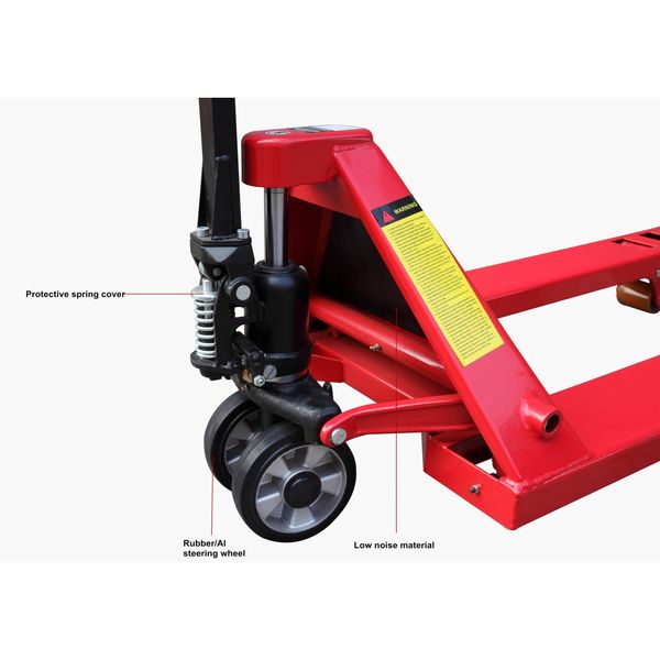 Pallet Jack, 4400 lb., Quiet, Steel, Red