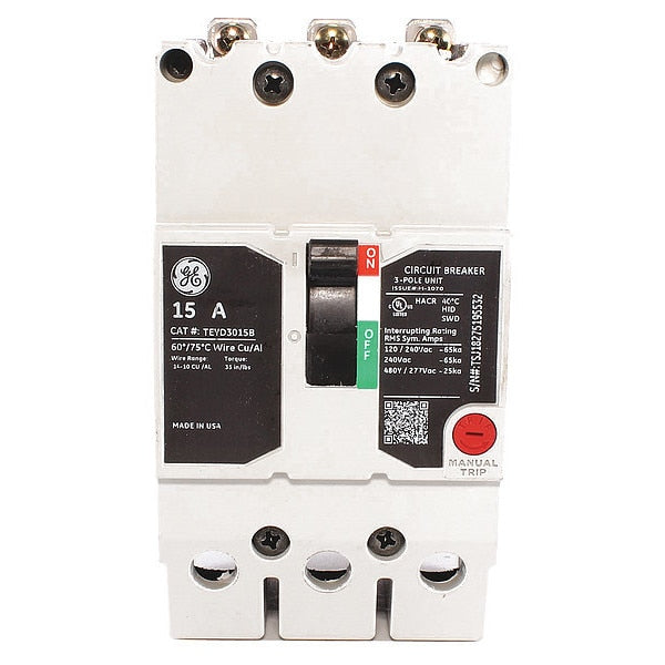 Molded Case Circuit Breaker, 15 A, 277/480V AC, 3 Pole, Bolt On Panelboard Mounting Style
