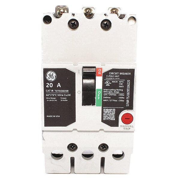Molded Case Circuit Breaker, 20 A, 277/480V AC, 3 Pole, Bolt On Panelboard Mounting Style