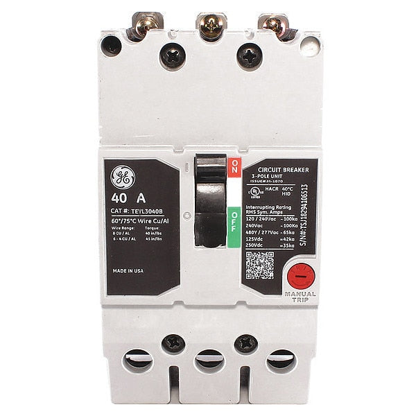 Molded Case Circuit Breaker, 40 A, 277/480V AC, 3 Pole, Bolt On Panelboard Mounting Style