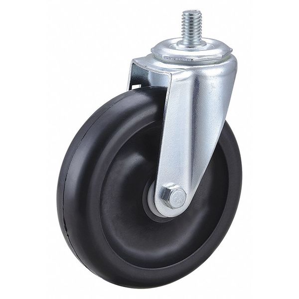 Swivel Stem Caster, Polyolfn, 5 in, 300 lb., Wheel Color: Black