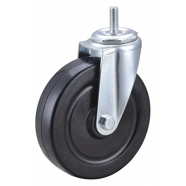 Swivel Stem Caster, Rubber, 5 in., 200 lb., Stem Dia.: 3/8 in