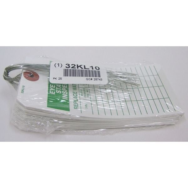 Tag, Eye Wash Station Inspection, 2 7/8 in W x 5 3/4 in H, Paper, White/Green Header, Pack of 25
