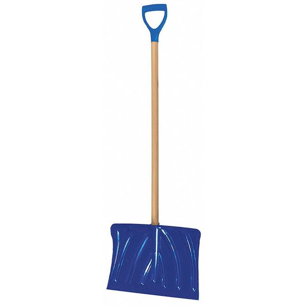 Snow Shovel, 37 in Wood D-Grip Handle, Poly Blade Material, 18 in Blade Width
