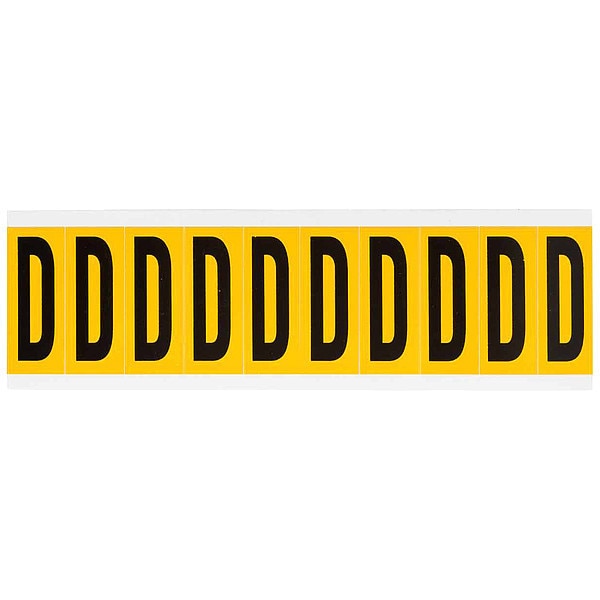 Letter Label, D, 2-1/4inH, Blck/Yellw, Vinyl