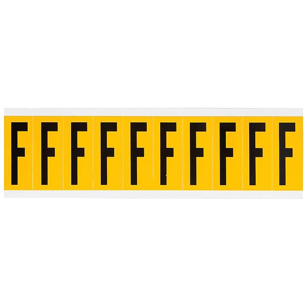 Letter Label, F, 2-1/4inH, Blck/Yellw, Vinyl