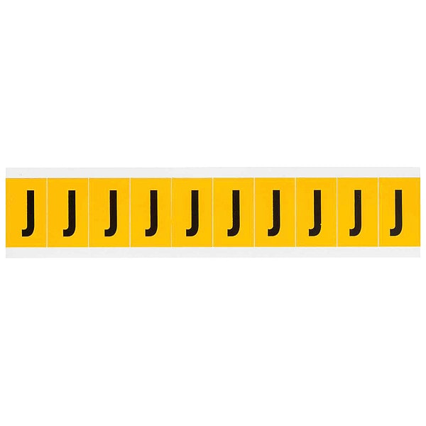 Letter Label, J, 1-1/2inH, Blck/Yellw, Vinyl
