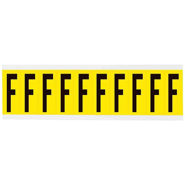 Letter Label, F, 8inW, Black/Yellow, Vinyl