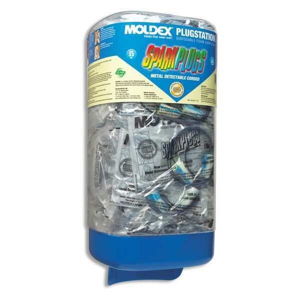 Disposable Corded Ear Plugs with Dispenser, Bullet Shape, 33 dB, 150 Pairs, Blue, White