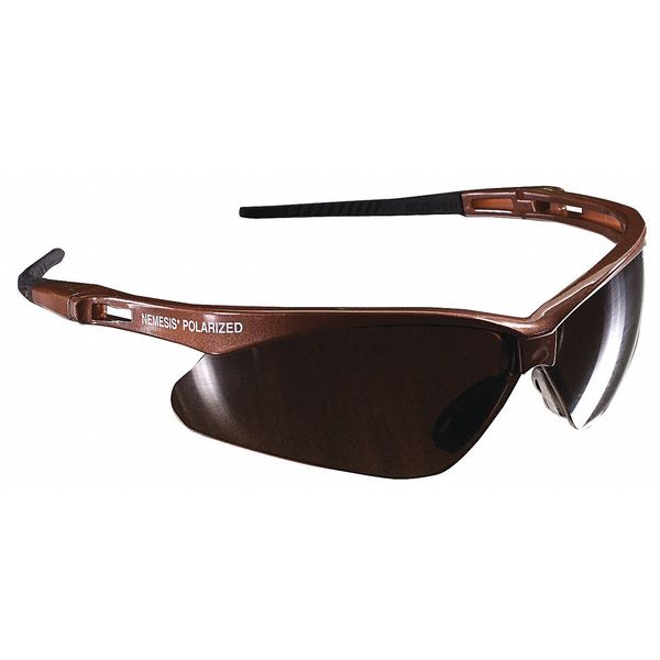 Polarized Safety Glasses, Wraparound Brown Polycarbonate Lens, Scratch-Resistant